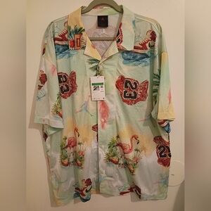Jordan Essentials Men's Camp Shirt Tropical Flamingo Print Sz XL